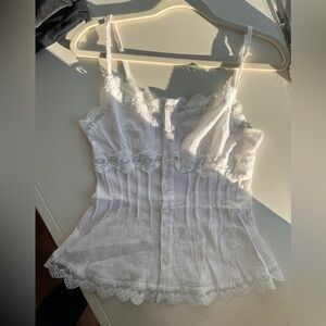White Lace Trimmed Button-Up Camisole